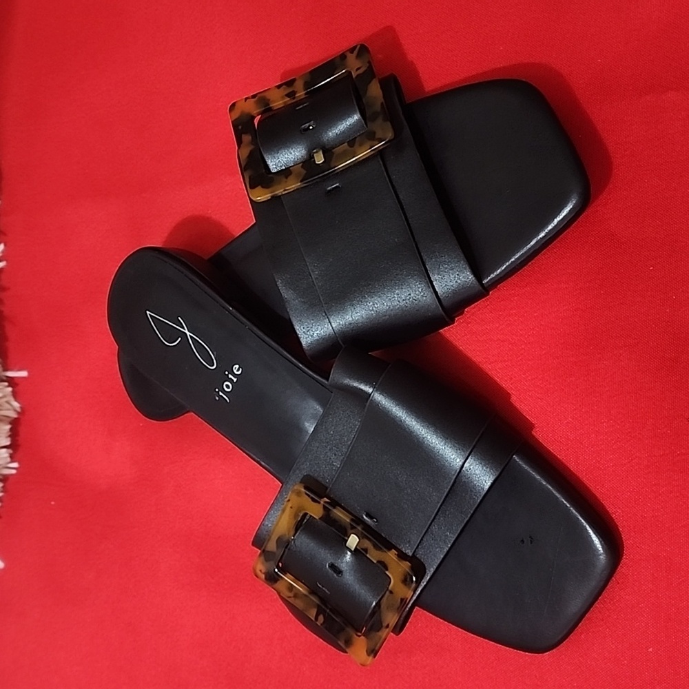 Joie Black Paige Slide Sandals flats tortoise buckle Minimalist Design - Picture 8 of 8